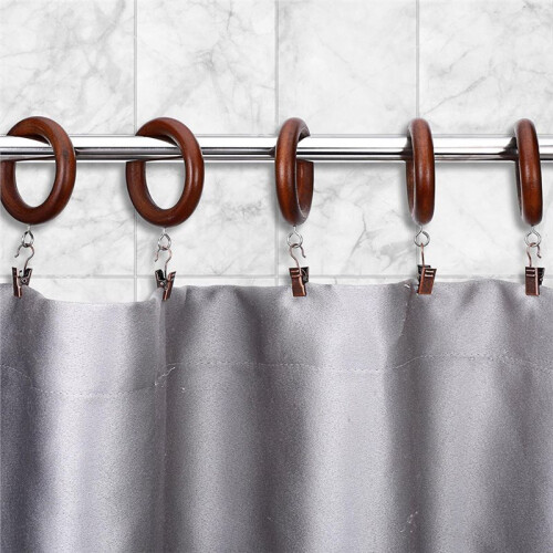 Conjunto de 24 Argolas de Madeira para Cortina com Presilhas, Diâmetro Interno de 4,3 cm (1,7 Polegadas), Acessórios Rústicos para Cortina Estilo