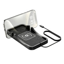 15W Car Wireless Charger Pad, Type C Textured Grip Charging Mat with Phone Stand for Smartphone Car Styling