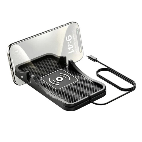 Base di Ricarica Wireless per Auto da 15 W, Tipo C, con Superficie Testurizzata e Supporto per Smartphone, Ideale per L'Auto.