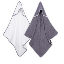 - 2 x Baby Hooded Towels, 100% Cotton Baby Bath Towels, Soft and absorbant Kids Towels (White/Grey)