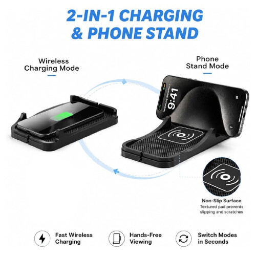 Base di Ricarica Wireless per Auto da 15 W, Tipo C, con Superficie Testurizzata e Supporto per Smartphone, Ideale per L'Auto. 2