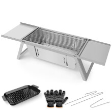 Small Portable Charcoal BBQ Grill, Foldable Tabletop Barbecue with 4-Level Heat Control in 304 Stainless Steel for Camping, Picnic & Outdoor Cooking