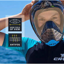 Bali Full Face Snorkel Mask - Panoramic Diving Mask - Dry-Top Snorkel Set for Adults - Leak-Free Scuba Equipment - Black / Blue - L-XL
