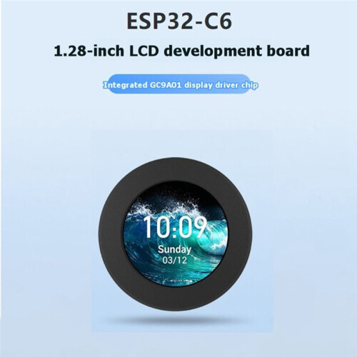 Waveshare Placa de Desenvolvimento ESP32-C6 com Tela LCD de 1,28 Polegadas, Resolução de 240x240, 65 Mil Cores, Compatível com Wi-Fi 6 de 2,4 GHz e 2
