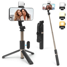 OWiil Phone Holder with Light?75cm Extendable Travel Tripod with Bluetooth Remote for IPhone Extra Long Bluetooth Selfie Stick Bluetooth for Iphone