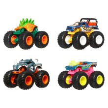 Monster Trucks, 1:64 Scale Monster Trucks Toy Trucks, Set of 4, Giant Wheels, Favorite Characters and Cool Designs, JGD65