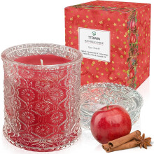 Apple Cinnamon Scented Candle, Red Natural Soy Wax Candles, Beautiful Glass Jar Candle, Long Burning, Strong Aroma, Aromatherapy Gift Idea for