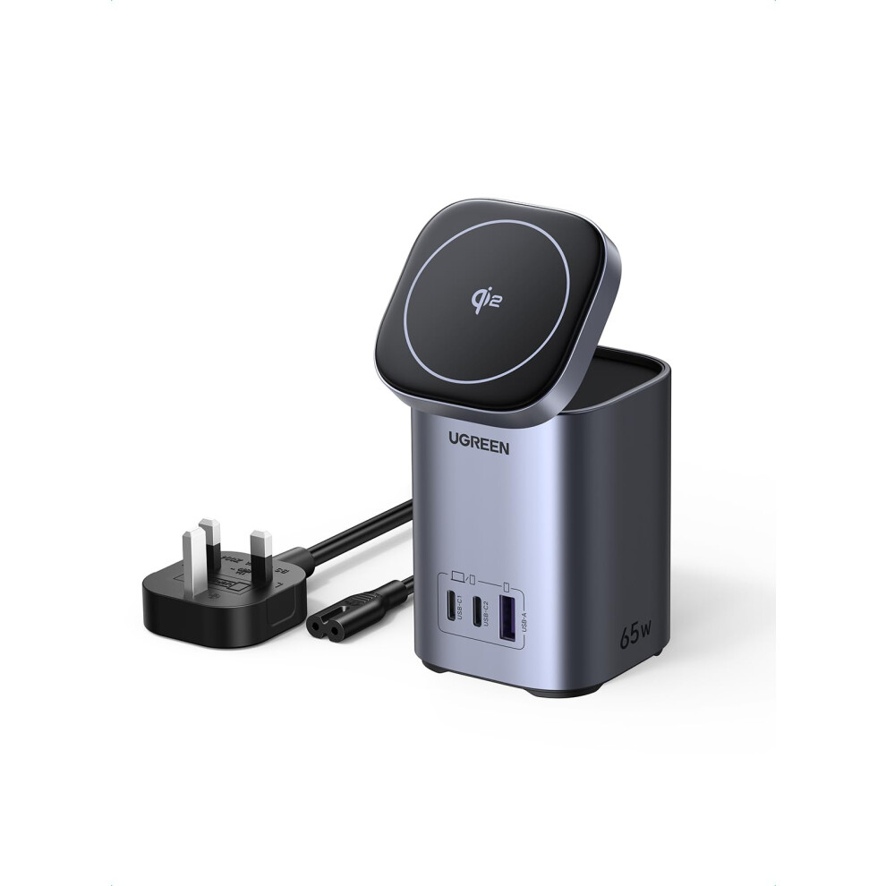 UGREEN Nexode 65W USB C Charger 15W Qi2 Wireless Charging Station Grey - Image 3