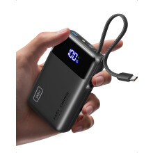 45 W Power Bank, 20000 mAh Small Power Bank with Integrated USB-C Cable, Mini Size External Mobile Phone Batteries, USB-C In & Out, Small But Strong