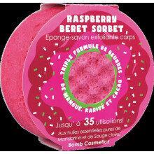 Body Buffer Soap Infused Sponge 2 in 1 Cleanse Exfoliate Moisturising Triple Butter Sponge with Soap Inside Raspberry Beret Sorbet