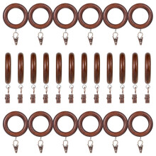 24Pcs Wood Curtain Rings with Clips, 1.7 Inch Inner Diameter, Rustic Farmhouse Curtain Hardware
