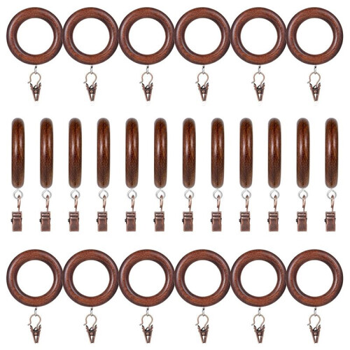 Conjunto de 24 Argolas de Madeira para Cortina com Presilhas, Diâmetro Interno de 4,3 cm (1,7 Polegadas), Acessórios Rústicos para Cortina Estilo