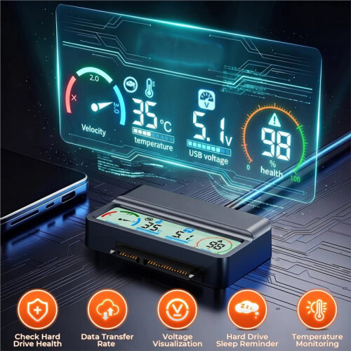 Novo Cabo Adaptador Conversor USB 3.2 para  para HDDs e SSDs de 2,5" e 3,5", Leitor de Disco Rígido Externo com  Display 1