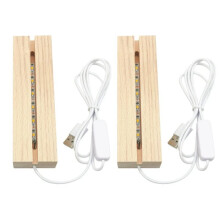 2 Pcs LED Display Base, 15cm Wooden Stand with Warm Light, USB Powered for Crystal Glass Resin Art Plate Holder