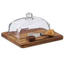 Wooden Butter Dish with Glass Lid for Butter Storage Cheese and Butter Cheesecake Dessert Platter for Countertop Storage
