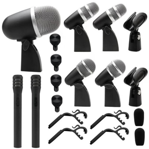 Multi-Functional Drum Microphone Kit Professional Mic Set with Clips for Stage Live Band Performance Recording