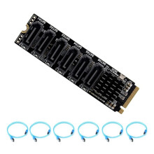 M.2 NVME PCIE 3.0 to 6 Port Adapter Card Riser III 6GB/S Chassis Server PC Expansion+6PCS Cable