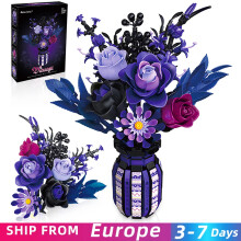 Bouquet de Fleurs Gothique avec Vase, 1218 pièces, briques de construction en plastique ABS, décoration de bureau