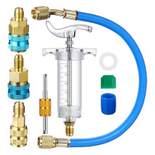 AC Ölfarbenspritzkit 1/4 SAE mit SAE R134a Öl-Spritzgerät R1234yf Niederdruck-Schnellkupplung R410a Split-Adapter