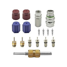 17PCS R134a R12 AC Ventilkern-Kit mit Entferner, Kältemittel-Dichtkappen-Set für Auto- & HVAC-Hoch- und Niederdruck-Serviceanschluss