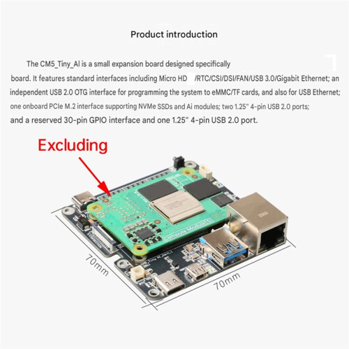 For Raspberry Pi CM5 Tiny AI Expansion Board USB3.0 Gigabit Ethernet Interface Supports Halio Al NVMe SSD 2
