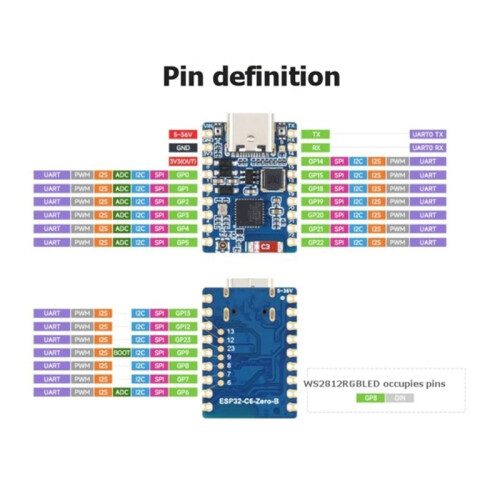 ESP32-C6-Zero  Development Board ESP32-C6-Zero-B Built in 8MB Flash Based  ESP32-C6FH8 WiFi 6  5 Module
