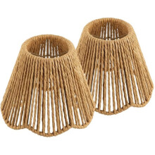 2 Pack Small Rattan Lampshade, Boho Vertical Striped Rattan Lampshade Replacement for Table Chandelier Wall Lamp