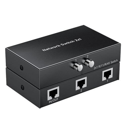 Selector de Divisor RJ45 com Comutação de 2 Portas para Rede, Divisor Selector 2 em 1 Saída Ethernet