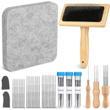 Needle Felting Kit, Wool Felted Tools with Wool Carder Brush,3 Size Needles,Finger Cots for DIY Project Crafts