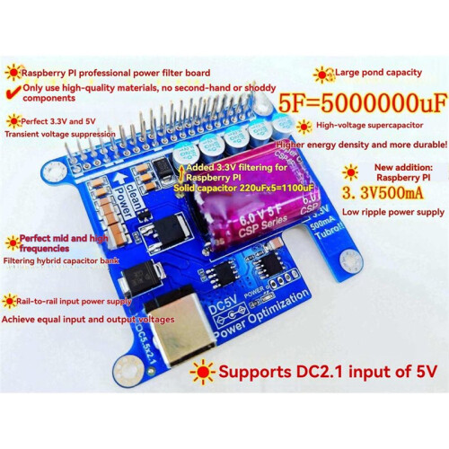 Power Supply Filter Board for Raspberry Pi HIFI Power Supply Filter Farad Capacitors Purification Board Moode Volumio 1