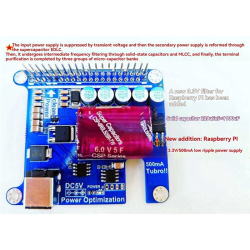 Power Supply Filter Board for Raspberry Pi HIFI Power Supply Filter Farad Capacitors Purification Board Moode Volumio 2