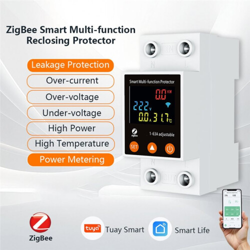 Interruttore Automatico Bidirezionale Intelligente Tuya ZigBee 2P 63A, Interruttore Automatico per Sovratensione, Timer APP 2