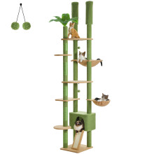Arbre Ă chat en bois, Tour Ă chat ajustable du sol au plafond avec hamac et poteaux de grattage, XL, AMT0249GN