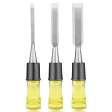 Premium Wood Chisel Set 3 Pcs Transparent Acetate Fiber Handle High Grade Carpenter Chisels