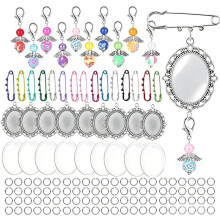 54Pcs DIY Jewelry Making Kit Angel Wing Charms Colorful Pins Oval Bezels Resin Cabochons Jump Rings Brooch Set