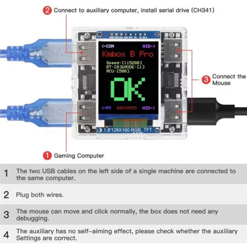 Kmbox B+Pro Key Mouse Controller AI Auxiliary Support Dual USB Press Key Mouse Handle for DMA Dual Computer with LCD 2