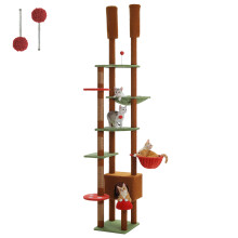 Arbre à Chat en Bois, Tour à Chat Multi-Niveaux avec Hamac et Griffoirs en Sisal, Hauteur Réglable, XL, AMT0249BN