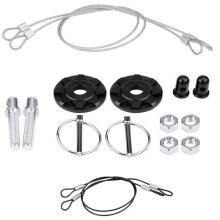 Car Racing Hood Pin Lock Kit - Universal Hood Pin Plate Kit (Black) - Features an Anti-Loss Steel Cable Design