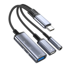 Multifunktionell 5-i-1 USB Typ-C Adapter OTG 3.5mm Ljudadapter /TF Kortläsare Laddningskabel