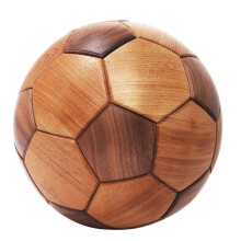 Football Decoration Handmade Solid Wood Mortise and Tenon Gift, 22cm Diameter with Base Packaging