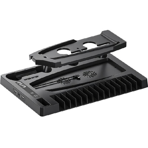 Stand for PS5pro/PS5slim/PS5 Cooling Fan Accessories Controller Charging Dock, and Headset/Disc Storage Rack Black