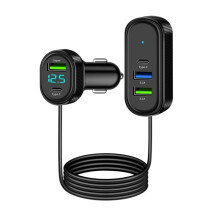 Adaptateur de Chargeur de Voiture 5 en 1 12V-24V 100W Max avec Charge Rapide Super 66W, Double USB + Câble Type C pour Téléphone Tablette
