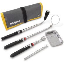 Hi-Spec 5 Piece Pick Tool Kit, Magnetic Pickup Tool with LED Light, Extending Inspection Mirror & Magnetic Tray with Tool Bag