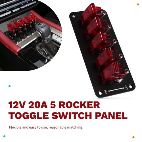 Auto Ignition  Panel Start Push Button LED Indicator for Racing Car Vehicles 12V 20A 5 Rocker Toggle  Panel