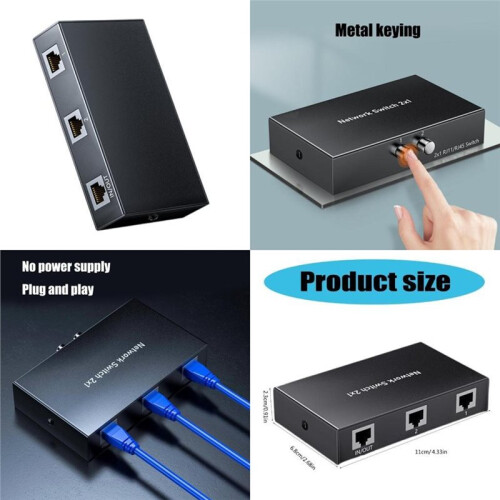 Selector de Divisor RJ45 com Comutação de 2 Portas para Rede, Divisor Selector 2 em 1 Saída Ethernet 1