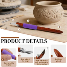 L2 Fine Detail Pottery Carving Tool, 304 Stainless Steel Pear Wood Handle, for Fine Detail, Sgraffito,Ceramic Work