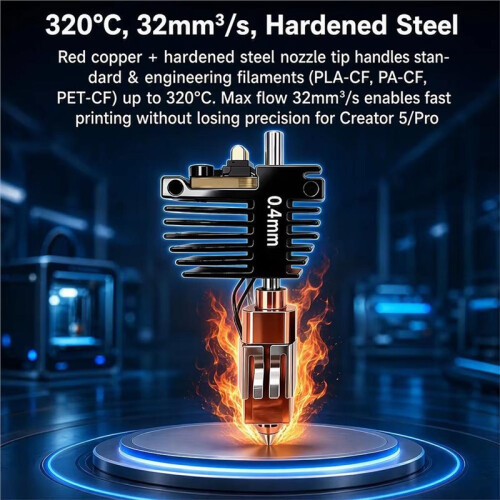 Para o Kit de Bicos para Flashforge Creator 5 Creator 5 Pro Hotend 320, 32mm²/S, Acessórios para Impressora 3D com Troca Rápida Integrada 1