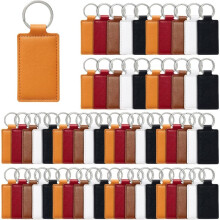 50Pcs Rectangular Leather Key Fob Kit-PU Leather Keychain Blanks with Key Rings,for Laser Engraving,Stamping&DIY Crafts