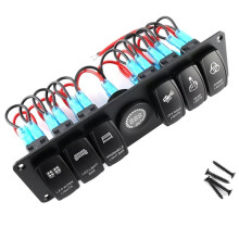 Panel de Interruptores de Palanca de 12V 6 Gang, Medidor de Voltaje LED, Panel de Interruptores para Automóvil, y RV
