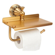 Wall Toilet Paper Holder, Brass Toilet Paper Holder with Phone Shelf, Bathroom Toilet Paper Roll Holder